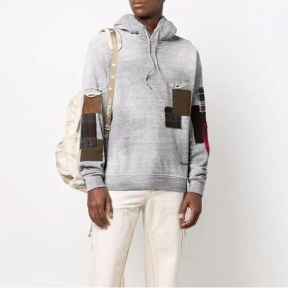 DSQUARED2 Patchwork Distressed Gray Hoodie size Large - Picture 3 of 11